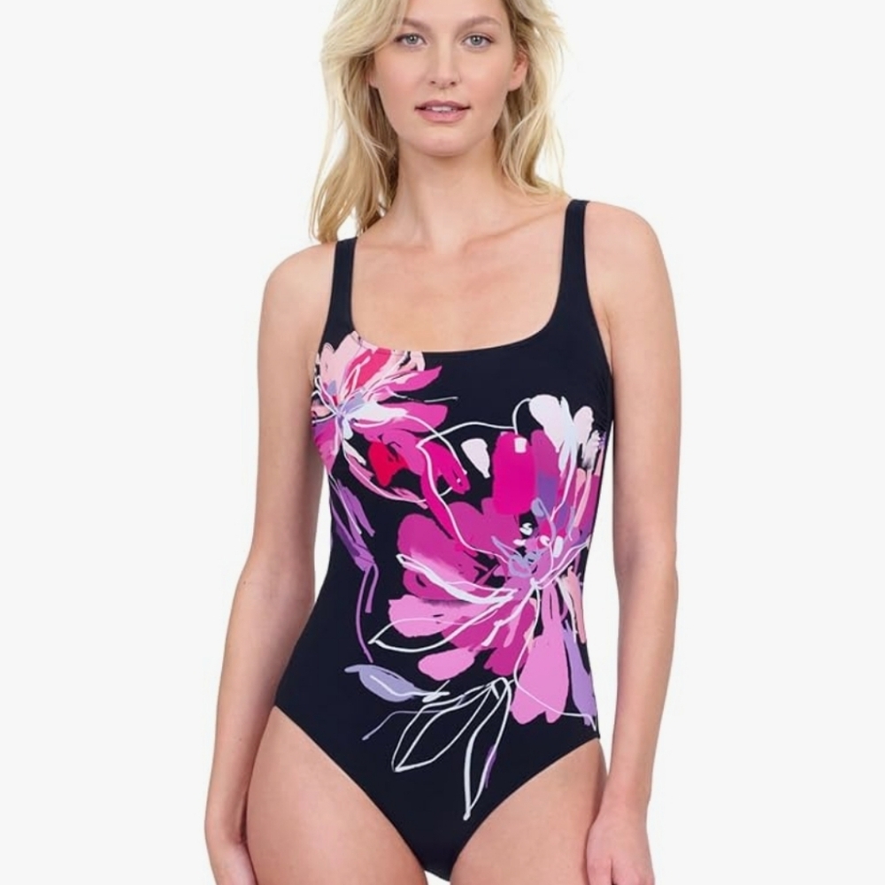 Gottex Water Lily Floral Print Women’s Square Neck One Piece 